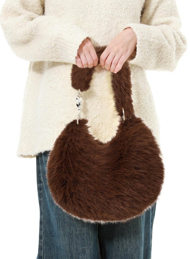 LA CARRIE Women's Faux fur Purse Fuzzy Plush Shoulder Bags Y2k Cute Handbags for Winter, Dark Brown, One size - Image 5