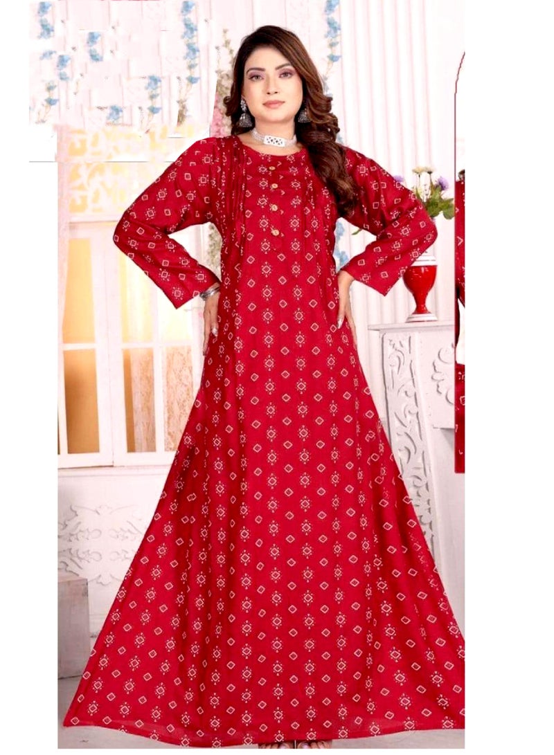 زينة فستان جلابية نسائي طويل فاخر من نسيج الحرير الصناعي - بأكمام كاملة وتنورة واسعة - طبعة مزخرفة بلمعان - للمناسبات والأعياد - Image 1