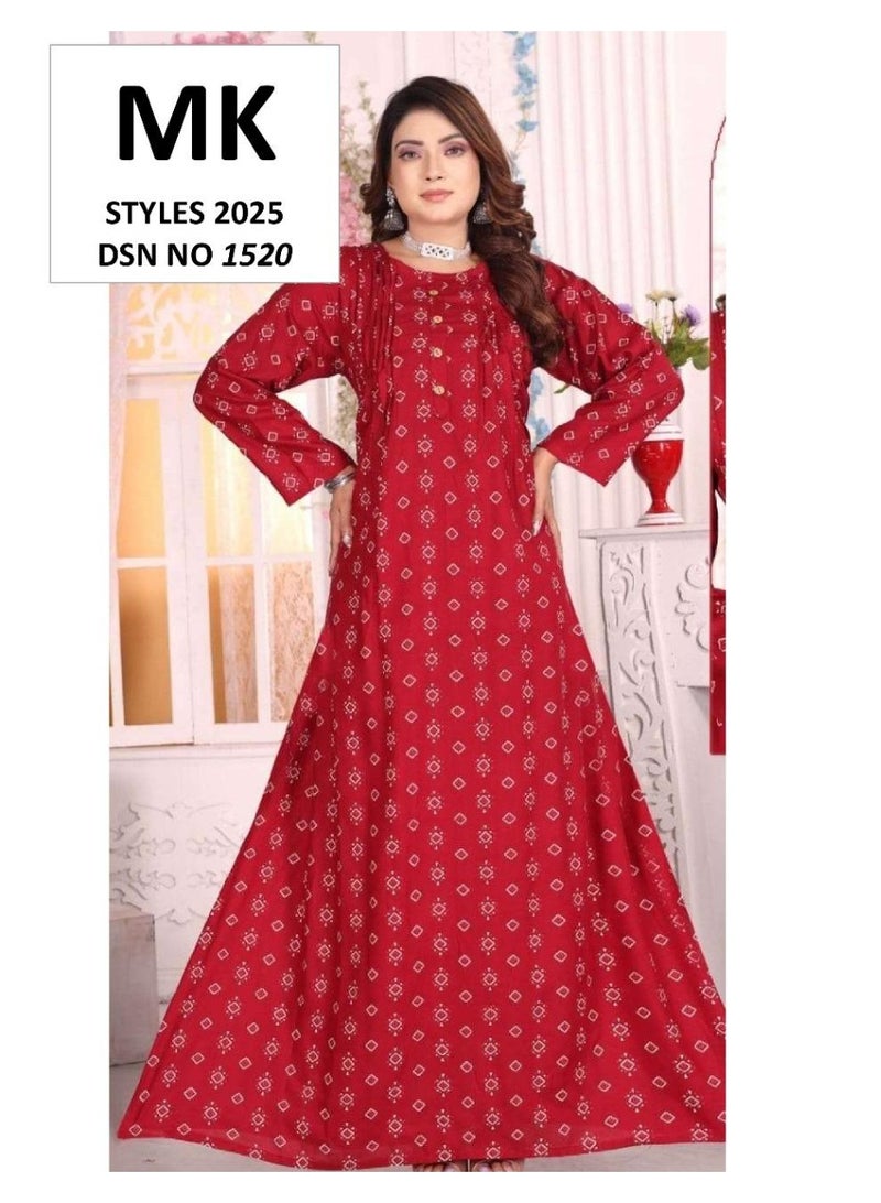 زينة فستان جلابية نسائي طويل فاخر من نسيج الحرير الصناعي - بأكمام كاملة وتنورة واسعة - طبعة مزخرفة بلمعان - للمناسبات والأعياد - Image 2