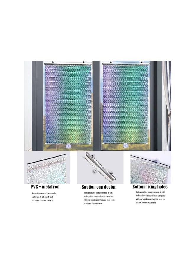 The Bros ستارة تعتيم، ستائر شفط محمولة، ستائر مكتب، ستائر قابلة للسحب بدون ثقب، مظلة شمسية للنافذة والشرفة بدون مسامير (فضي) - Image 2