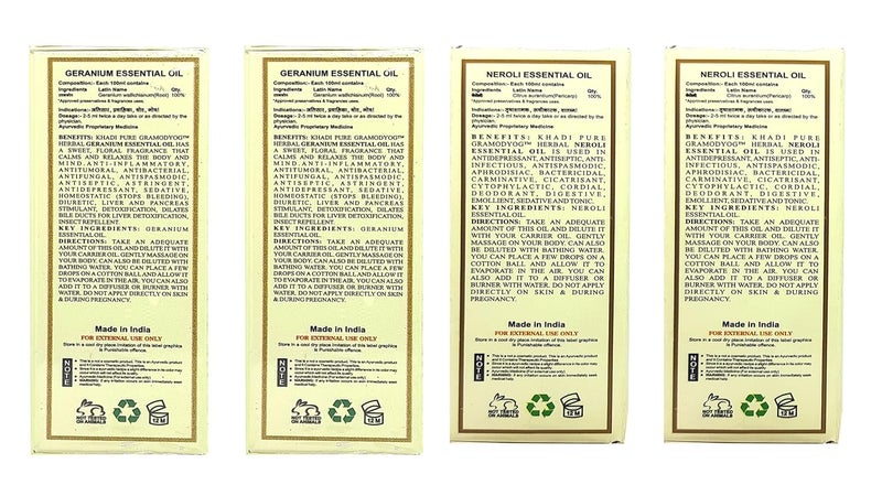 Khadi Pure Gramodyog Khadi Pure Geranium  Neroli Essential Oil  Balancing  Uplifting Aromatherapy Blend  Reduces Stress Promotes Skin Radiance  Enhances Mood  100 Natural  Therapeutic Grade  Pack of 4 15 ml Each  - Image 2