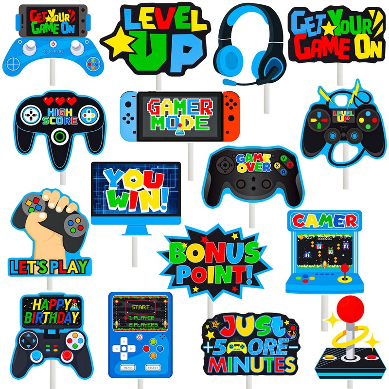 umoni Video Game Cupcake Toppers 36pcs Game Party Cupcake Picks Game On Controllers Cake Picks Gamepad Birthday Party Decoration for Game Theme Baby Shower Supplies(Blue) - Image 1