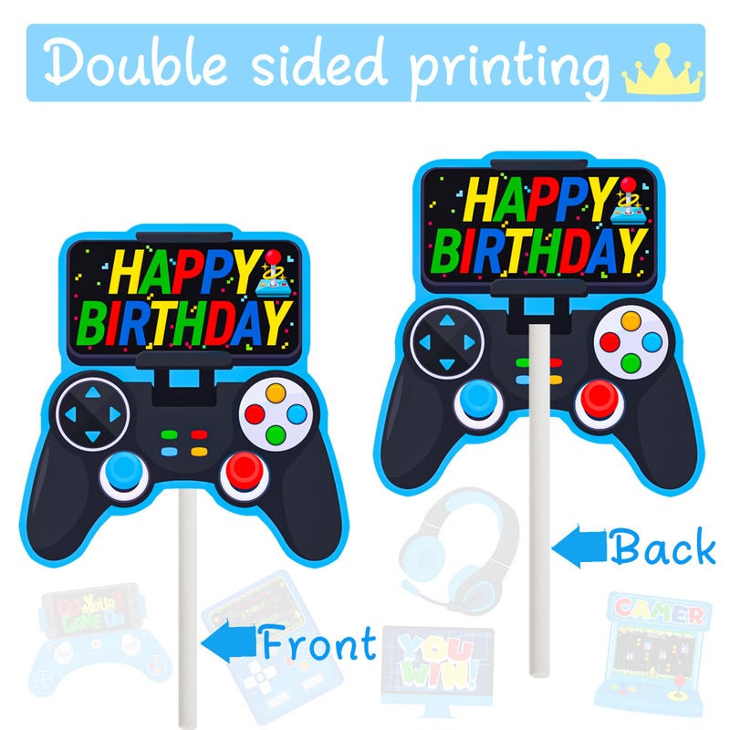 umoni Video Game Cupcake Toppers 36pcs Game Party Cupcake Picks Game On Controllers Cake Picks Gamepad Birthday Party Decoration for Game Theme Baby Shower Supplies(Blue) - Image 4