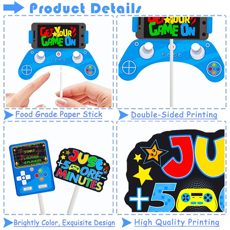 umoni Video Game Cupcake Toppers 36pcs Game Party Cupcake Picks Game On Controllers Cake Picks Gamepad Birthday Party Decoration for Game Theme Baby Shower Supplies(Blue) - Image 5