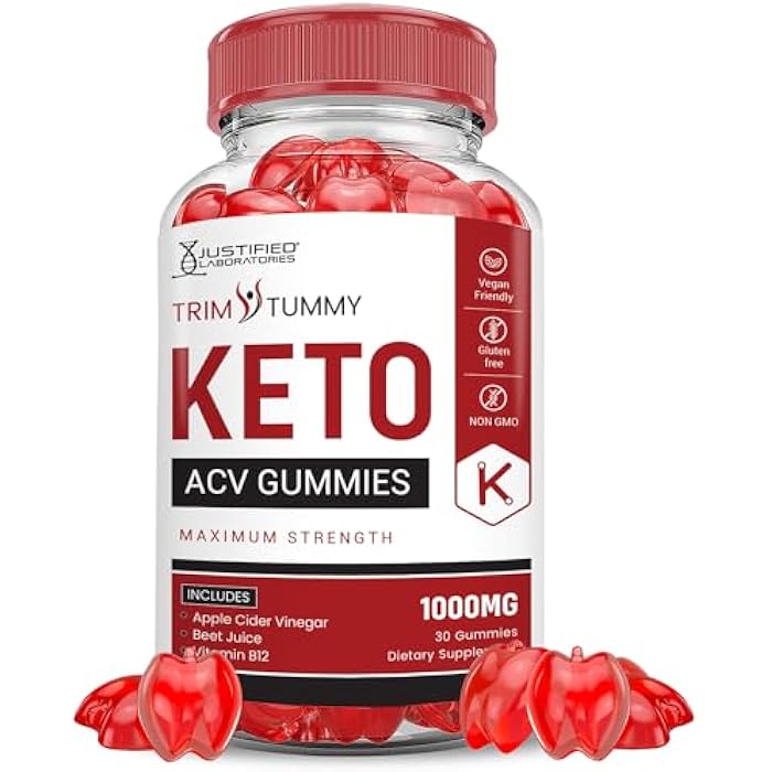 Justified Laboratories Trim Tummy Keto ACV Gummies Advanced Formula 1000MG Trim Tummy Keto Gummies Apple Cider Vinegar Formulated with Pomegranate Beet Juice Powder B12 Vegan Non GMO 60 Gummys - Image 1