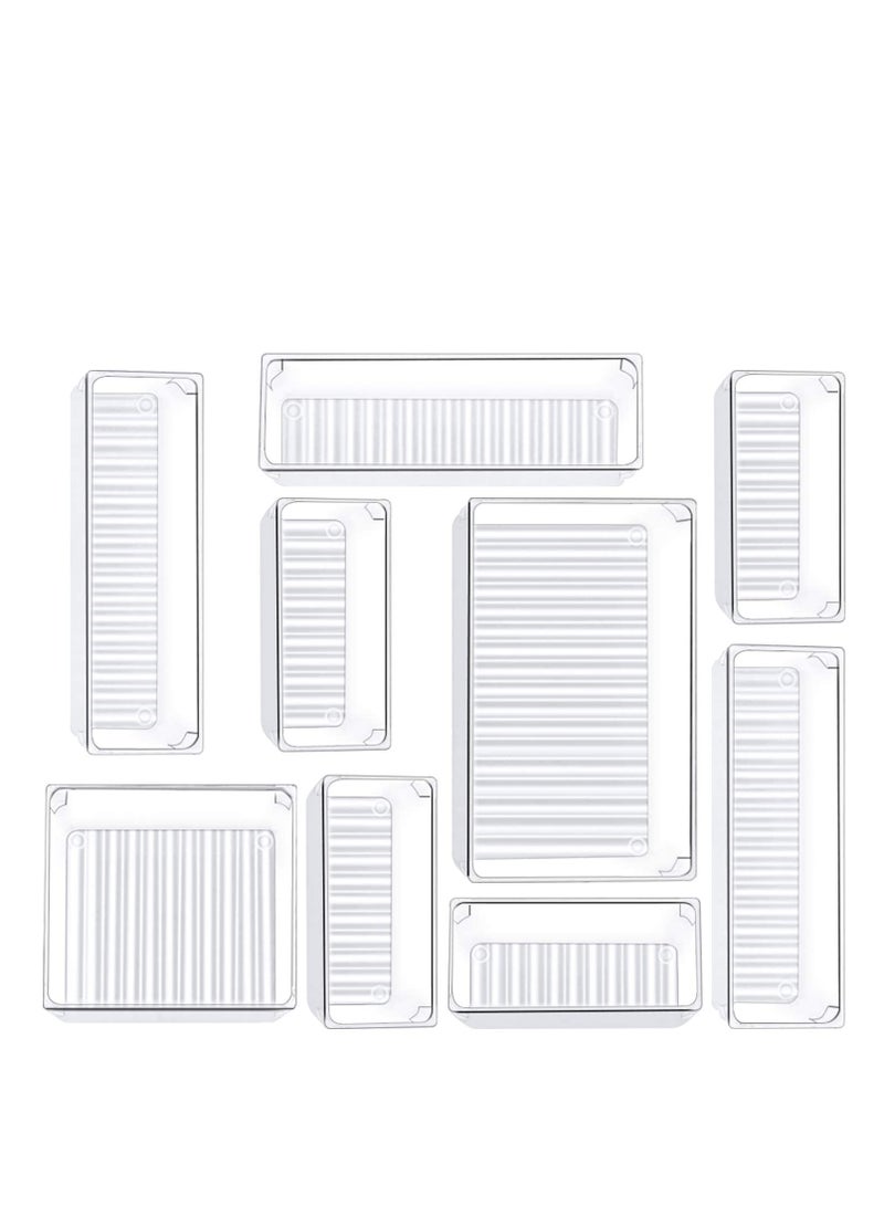 9 Pcs Desk Drawer Organizer Trays 4-Size Bathroom Drawer Tray Dividers Plastic Vanity Organizers Storage Bins for Makeup Dresser Kitchen Office  - Image 1