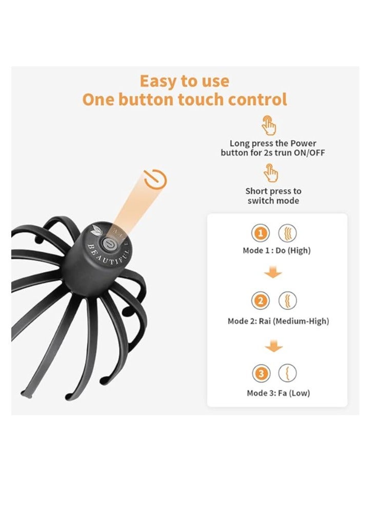 مدلك فروة الرأس الكهربائي مع 3 أوضاع ، مدلك الرأس بزاوية 360 درجة ، خدش الرأس المحمول اللاسلكي للاسترخاء - Image 2