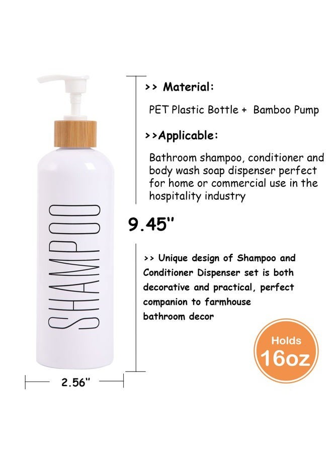 HOMCDALY Shampoo and Conditioner Dispenser, 16oz 3-Pack Refillable Shampoo and Conditioner Bottles, Empty Shampoo Bottles Refillable with Bamboo Pump, Bathroom Shower Shampoo Dispenser Set - Image 4
