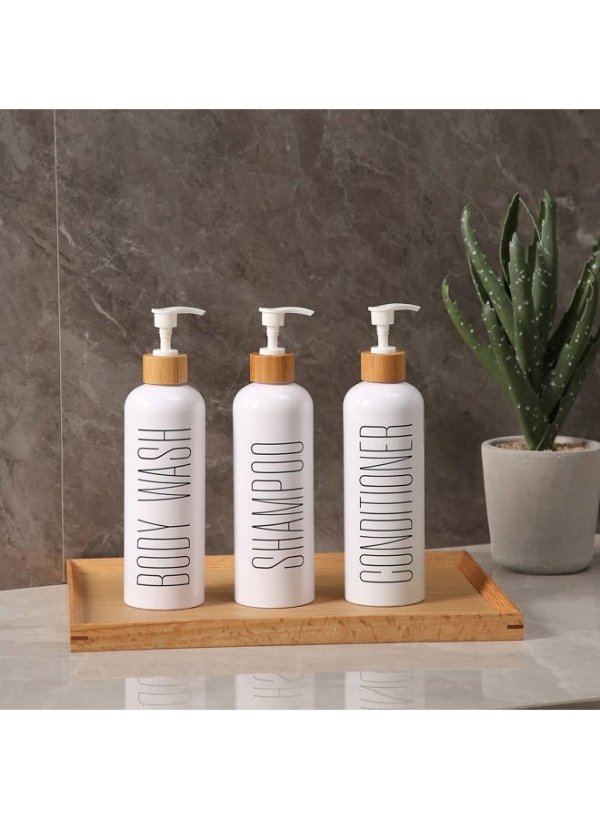 HOMCDALY Shampoo and Conditioner Dispenser, 16oz 3-Pack Refillable Shampoo and Conditioner Bottles, Empty Shampoo Bottles Refillable with Bamboo Pump, Bathroom Shower Shampoo Dispenser Set - Image 2