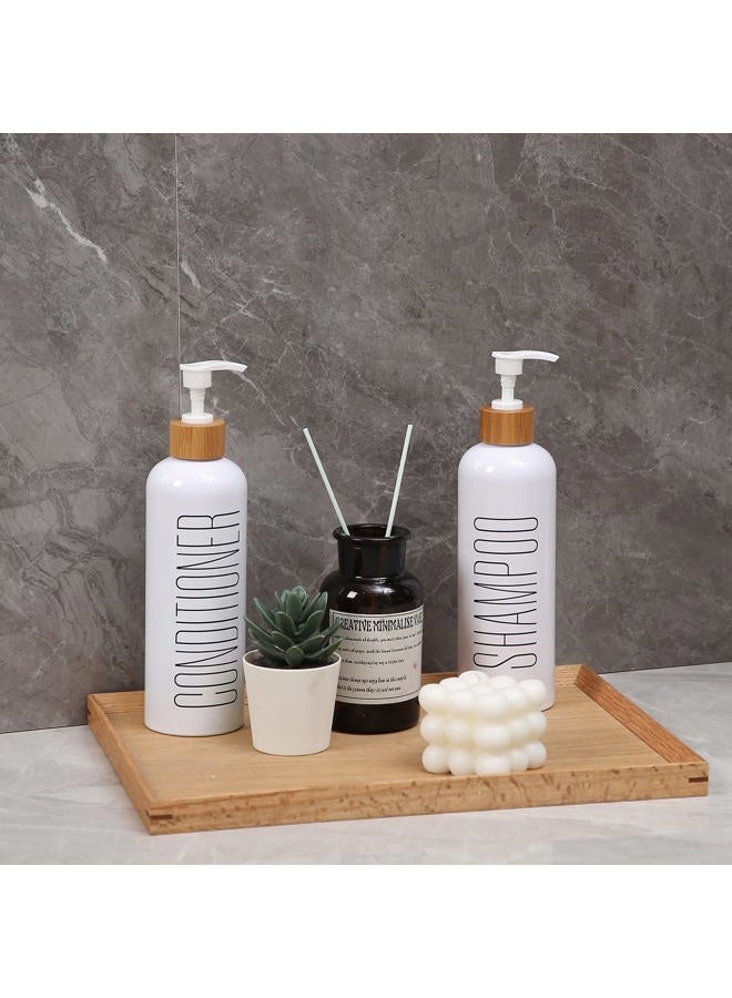 HOMCDALY Shampoo and Conditioner Dispenser, 16oz 3-Pack Refillable Shampoo and Conditioner Bottles, Empty Shampoo Bottles Refillable with Bamboo Pump, Bathroom Shower Shampoo Dispenser Set - Image 3