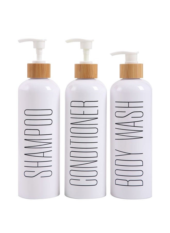 HOMCDALY Shampoo and Conditioner Dispenser, 16oz 3-Pack Refillable Shampoo and Conditioner Bottles, Empty Shampoo Bottles Refillable with Bamboo Pump, Bathroom Shower Shampoo Dispenser Set - Image 1