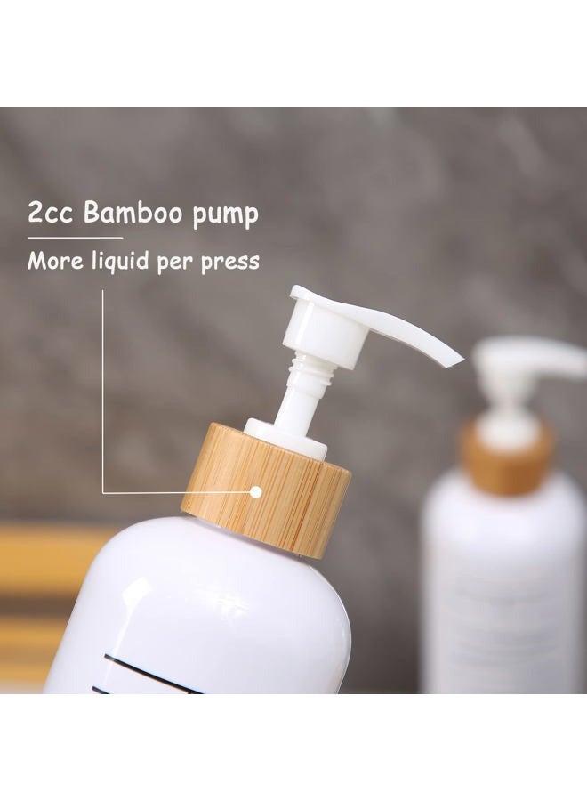 HOMCDALY Shampoo and Conditioner Dispenser, 16oz 3-Pack Refillable Shampoo and Conditioner Bottles, Empty Shampoo Bottles Refillable with Bamboo Pump, Bathroom Shower Shampoo Dispenser Set - Image 5