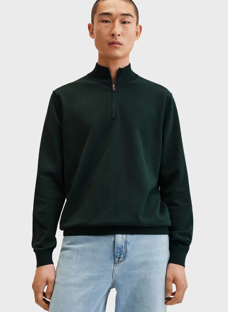 Mango Man Knitted Zip Detail Sweater