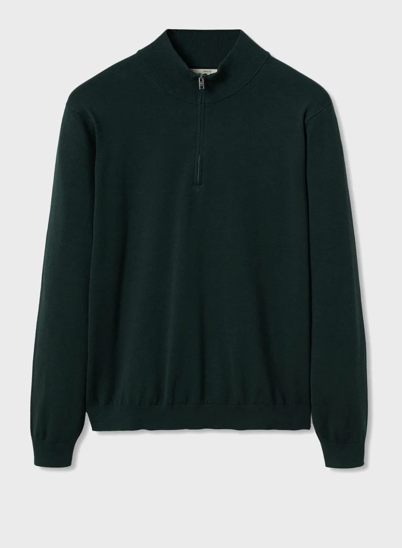 Mango Man Knitted Zip Detail Sweater