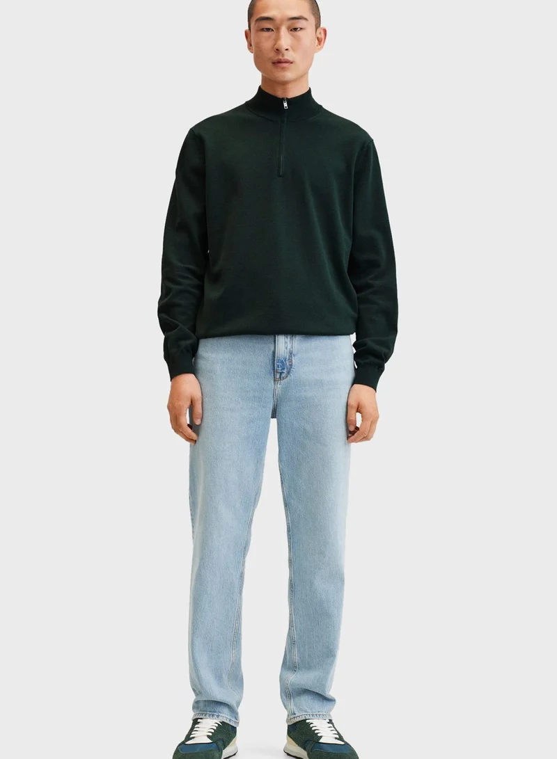 Mango Man Knitted Zip Detail Sweater