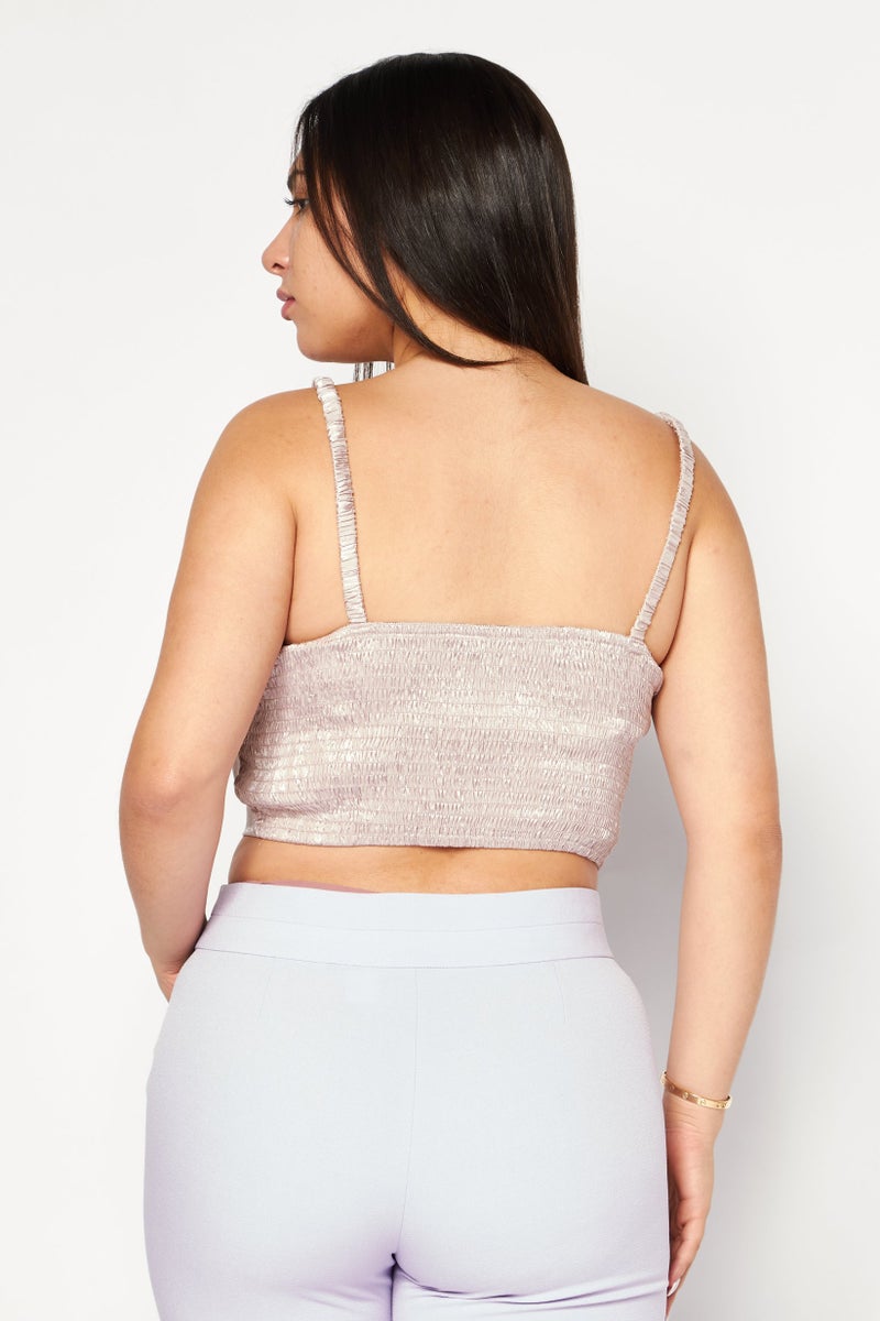 Sage The Label بلوزة نسائية بدون أكمام بتصميم V، بيج - Image 2