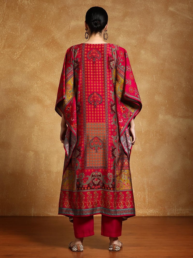 Varanga Gota Detailed Ethnic Floral Printed Kaftan & Trouser - Image 4