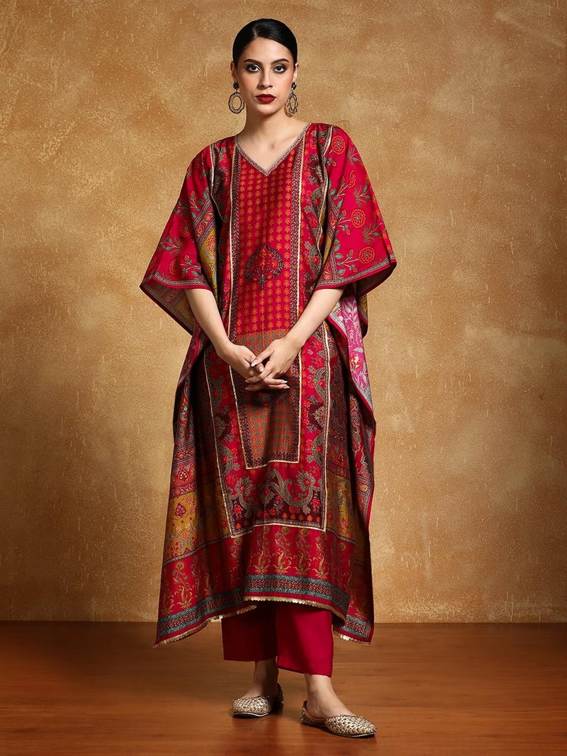 Varanga Gota Detailed Ethnic Floral Printed Kaftan & Trouser - Image 2