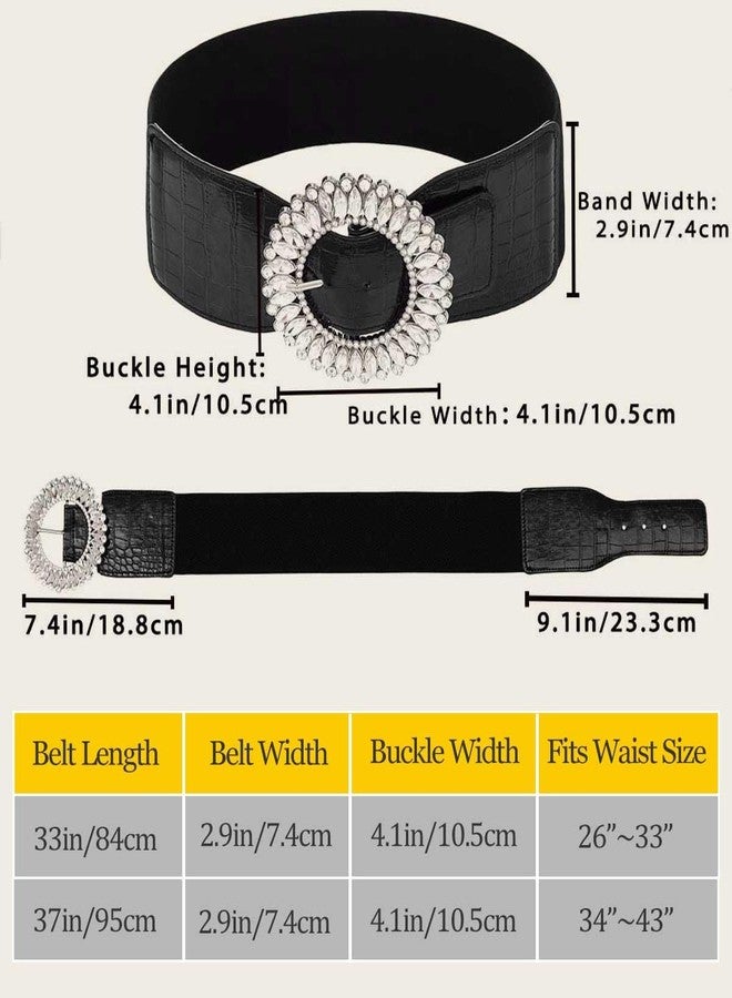 Yalice Rhinestone Wide Belt Women Elastic Waist Belts for Dresses Sparkle Crystal Stretchy Belts Fashion Waistband for Ladies (Black, Fit Waist Size: 34’‘-43’‘) - Image 5
