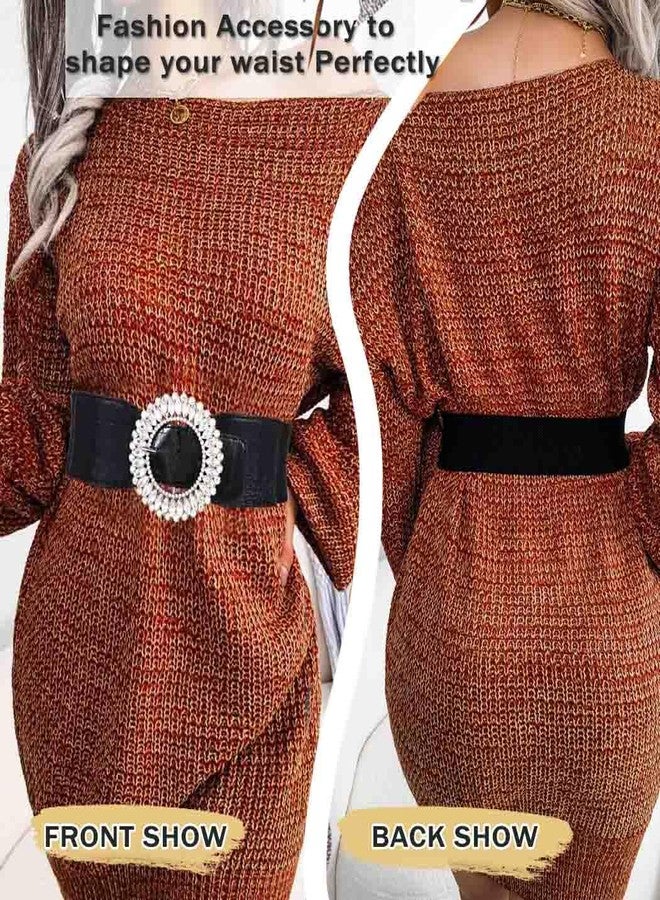 Yalice Rhinestone Wide Belt Women Elastic Waist Belts for Dresses Sparkle Crystal Stretchy Belts Fashion Waistband for Ladies (Black, Fit Waist Size: 34’‘-43’‘) - Image 4