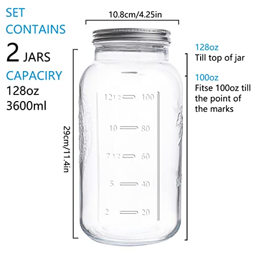 eleganttime 128 oz Mason Jars Extra Wide Mouth 2 Pack, 1 Gallon Glass Large Jars with Airtight Lid, Safe for Food Storage,Curing, Fermentation and Preservation(Not standard wide mouth) - Image 2