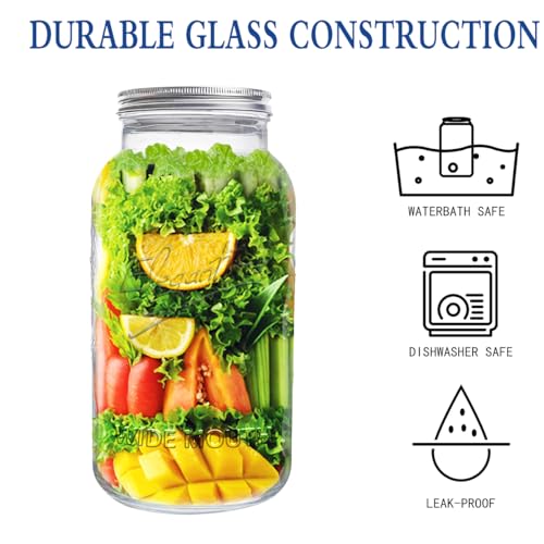 eleganttime 128 oz Mason Jars Extra Wide Mouth 2 Pack, 1 Gallon Glass Large Jars with Airtight Lid, Safe for Food Storage,Curing, Fermentation and Preservation(Not standard wide mouth) - Image 4