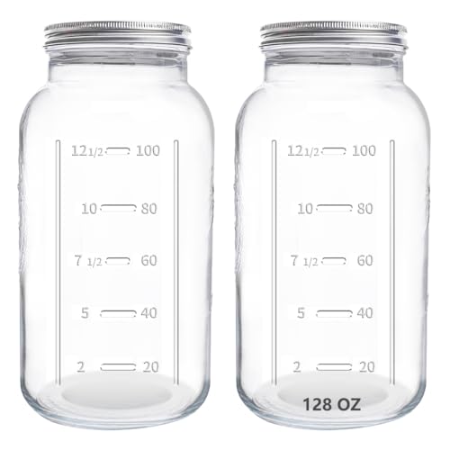 eleganttime 128 oz Mason Jars Extra Wide Mouth 2 Pack, 1 Gallon Glass Large Jars with Airtight Lid, Safe for Food Storage,Curing, Fermentation and Preservation(Not standard wide mouth) - Image 1