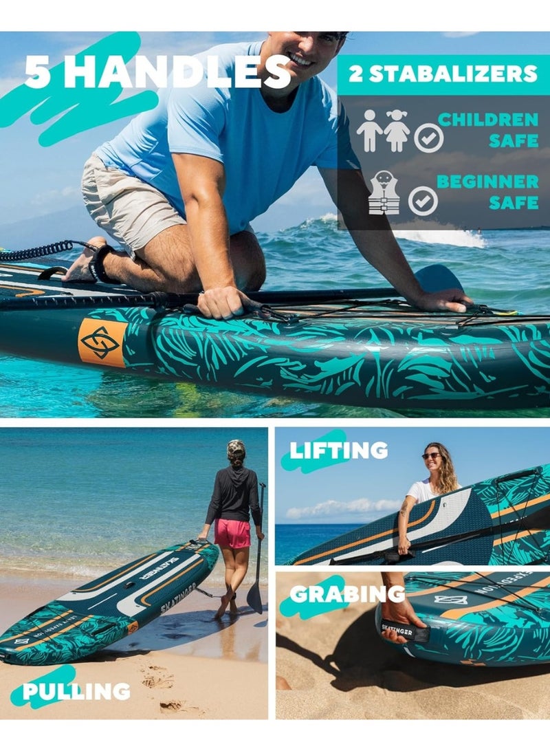 Skatinger 11.6'-35"-6" Single Layer SUP Soft Standup Board Power Fin Paddle Board with Pump and Fins for Yoga, Fishing, Drifting, and Floating - Leaf Green - Image 4