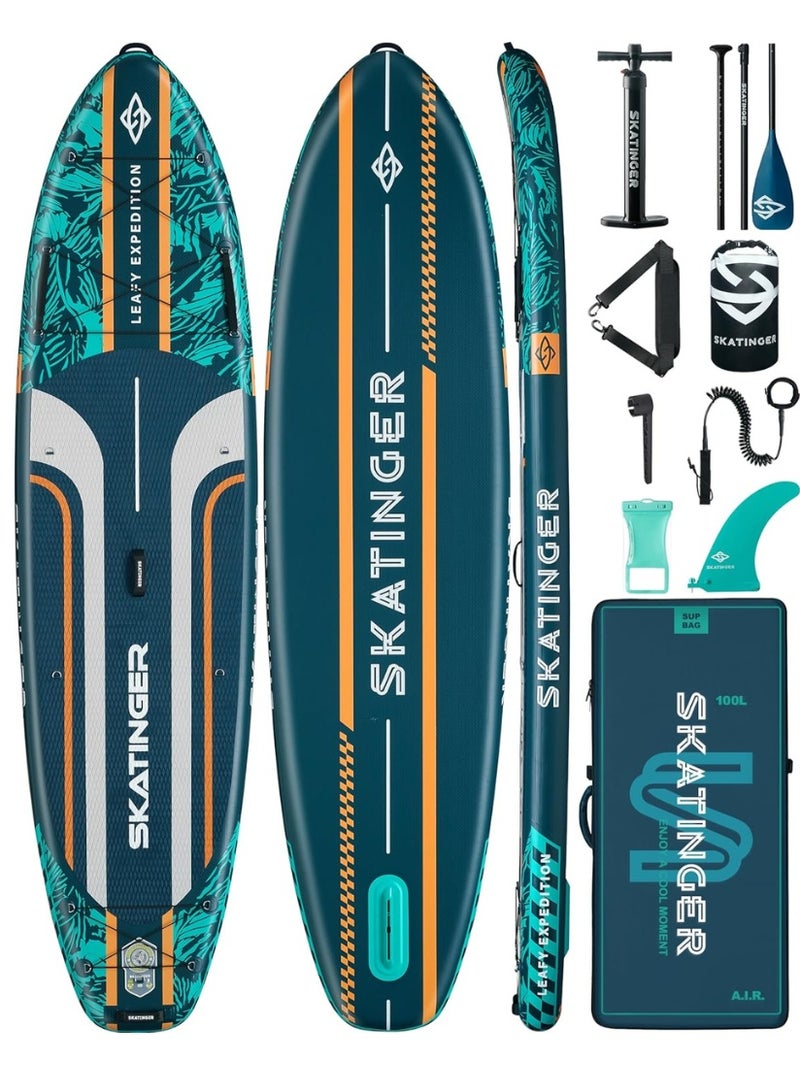 Skatinger 11.6'-35"-6" Single Layer SUP Soft Standup Board Power Fin Paddle Board with Pump and Fins for Yoga, Fishing, Drifting, and Floating - Leaf Green - Image 1