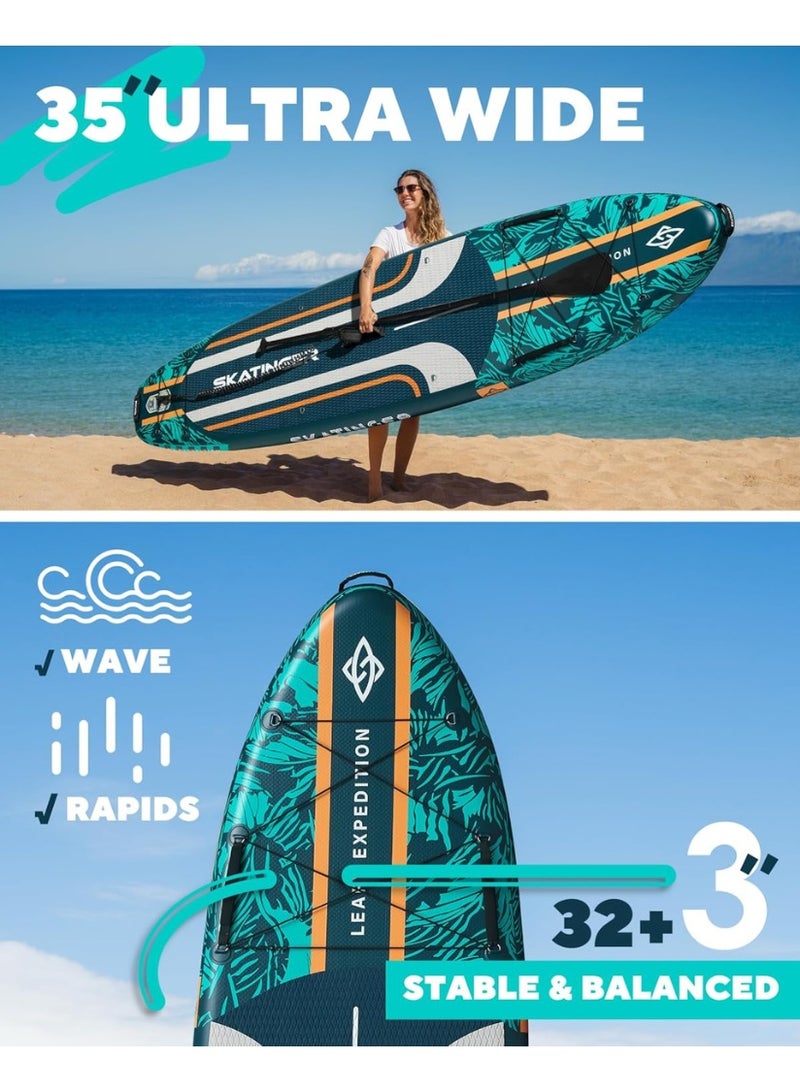 Skatinger 11.6'-35"-6" Single Layer SUP Soft Standup Board Power Fin Paddle Board with Pump and Fins for Yoga, Fishing, Drifting, and Floating - Leaf Green - Image 2