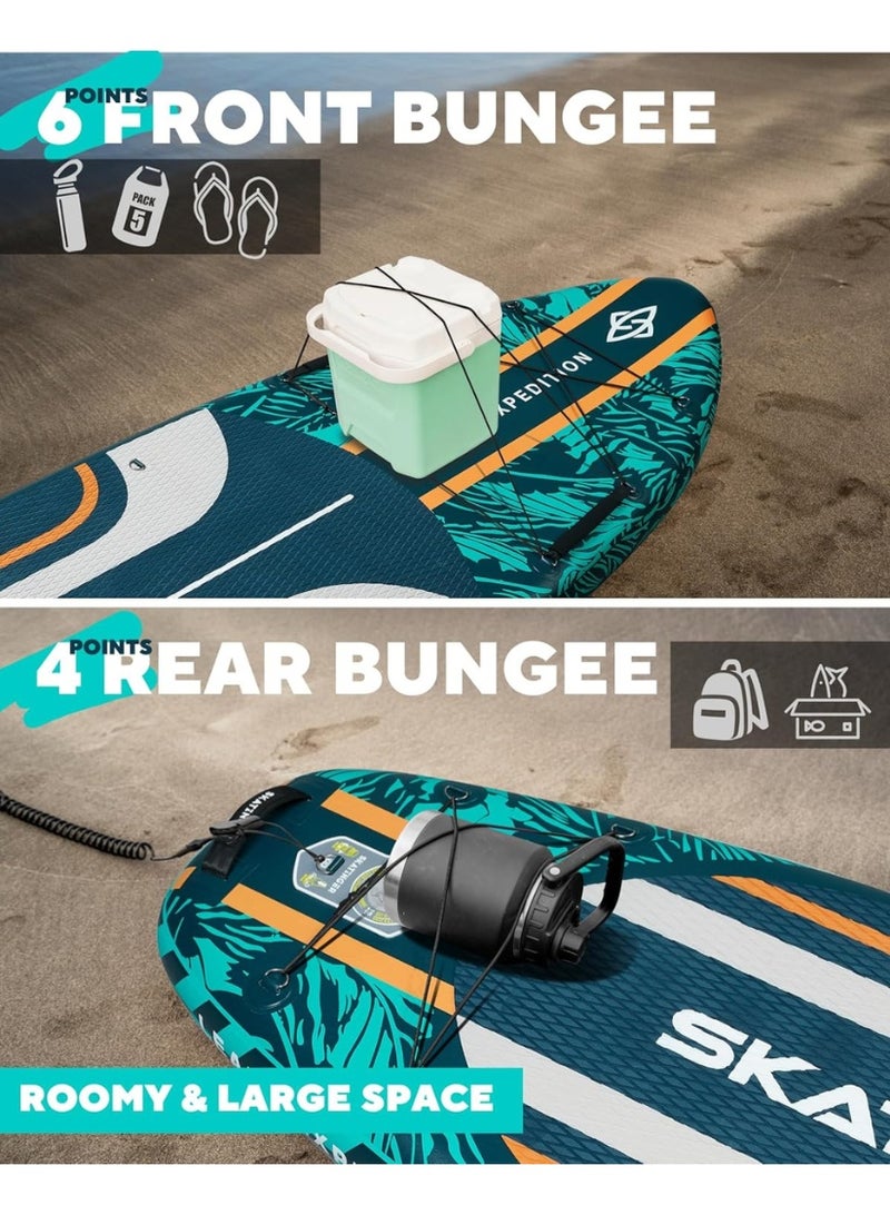 Skatinger 11.6'-35"-6" Single Layer SUP Soft Standup Board Power Fin Paddle Board with Pump and Fins for Yoga, Fishing, Drifting, and Floating - Leaf Green - Image 3