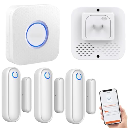 YisTech Door Chime with Phone AppWiFi Door Open Contact Sensor Alarm Chime with 600 FT RangeWiFi Door Ringer Alert for BusinessStoreHomeOffice When Enter Three Sensor One Gateway - Image 1