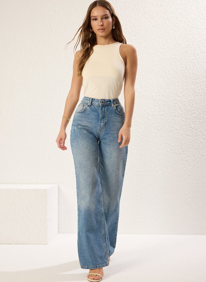 trendyol Blue High Waist Wide Leg Jeans - Image 1