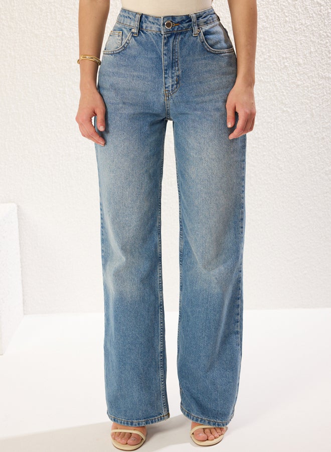 trendyol جينز واسع الساق بخصر مرتفع أزرق - Image 3