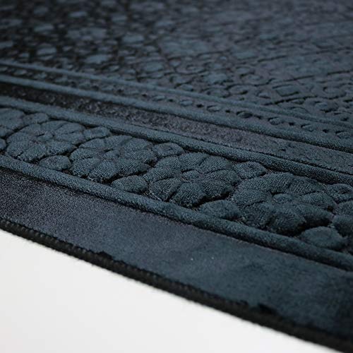 Modefa Velvet Prayer Rug - Soft Plush Turkish Janamaz Sajada Carpet for Men and Women - Plain Solid Prayer Mat Ramadan Eid Gift - with Prayer Beads - Luxury Floral Stamp (Black) - Image 2
