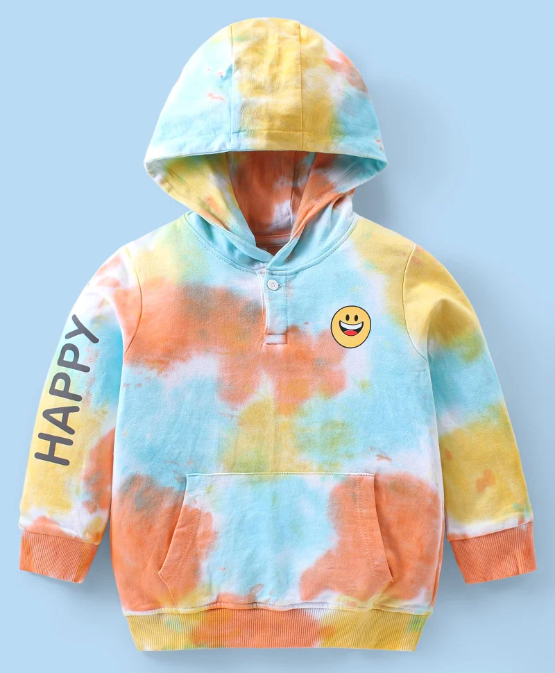 babyhug Babyhug Cotton Knit Full Sleeves Tie & Dye Hoodie & Lounge Pants Set - Multicolor