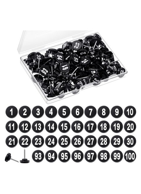 100 Pcs Numbered Push Pin Tacks 100 Sequential Pins Thumb Tacks Flat Tacks Push Pins with Numbers 11 mm Diameter 16 mm Length Thumbtacks for Maps Presentations Photo Poster