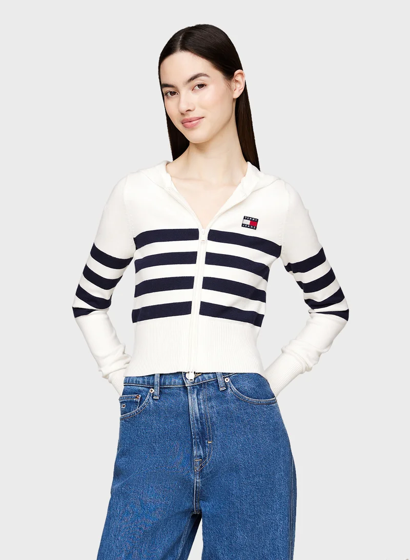 TOMMY JEANS TJW STRIPE ZIP THRU BADGE HOOD