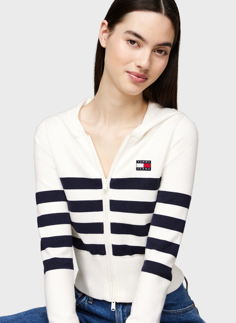 TOMMY JEANS TJW STRIPE ZIP THRU BADGE HOOD