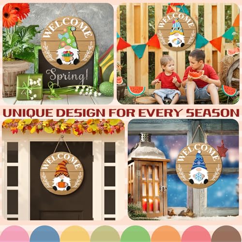Qunclay Interchangeable Wooden Gnome Decor Holiday Seasonal Gnome Decorations with Magnet Pieces and Detachable Hats Changeable Welcome Sign for Home(Delicate Style) - Image 2
