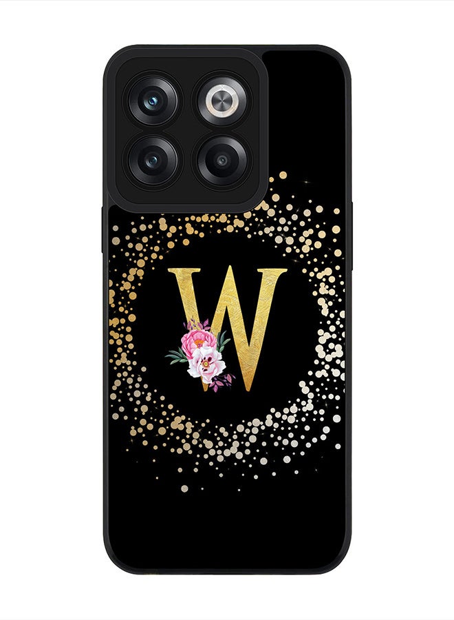 Stylizedd Rugged Black edge case for OnePlus 10T, Slim fit Rubber Edges Thin Cover -  Custom Monogram Initial Letter Floral Pattern Alphabet - W  (Black ) - Image 1