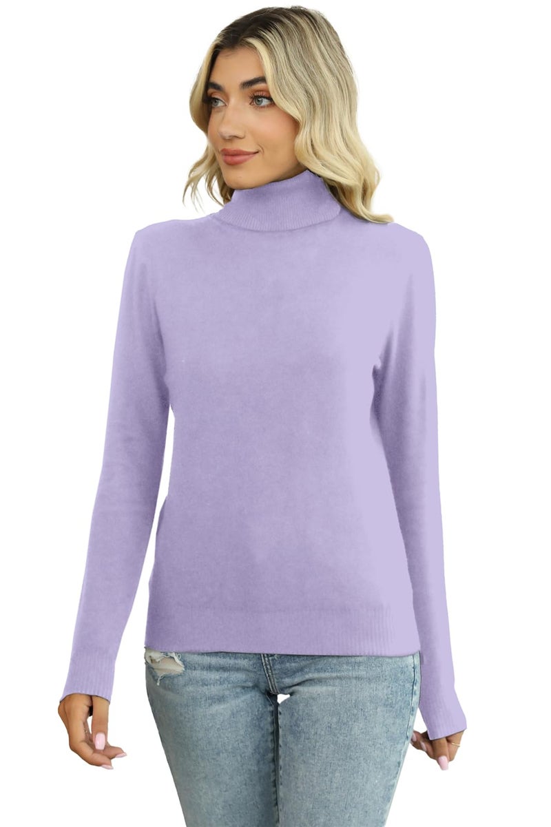 SANGTREE Women's Turtleneck Long Sleeves Lightweight Fashion Pullover Sweater Tops, Lilac Colour, US L - Image 2