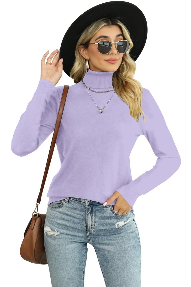 SANGTREE Women's Turtleneck Long Sleeves Lightweight Fashion Pullover Sweater Tops, Lilac Colour, US L - Image 4