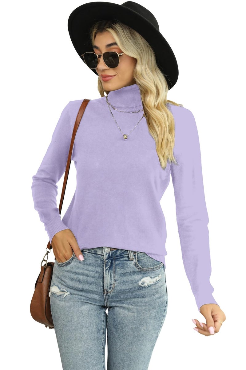 SANGTREE Women's Turtleneck Long Sleeves Lightweight Fashion Pullover Sweater Tops, Lilac Colour, US L - Image 5