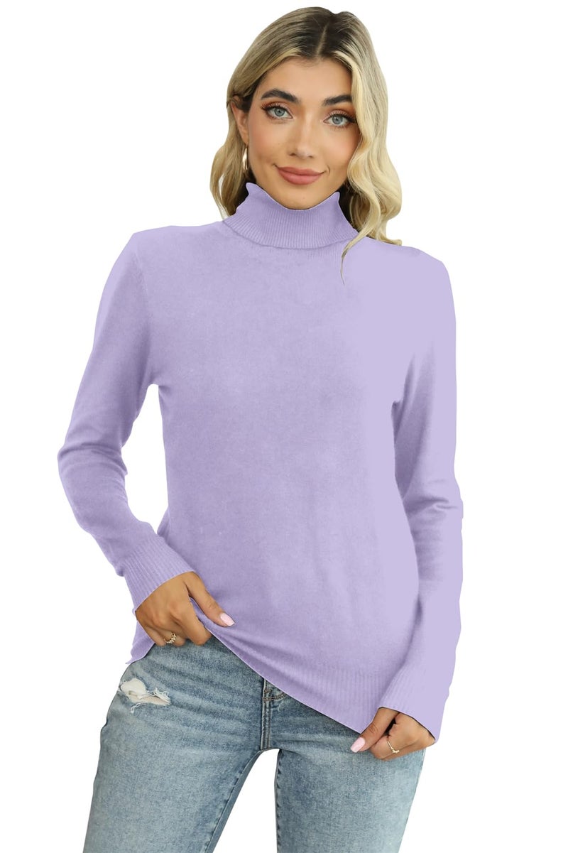 SANGTREE Women's Turtleneck Long Sleeves Lightweight Fashion Pullover Sweater Tops, Lilac Colour, US L - Image 3