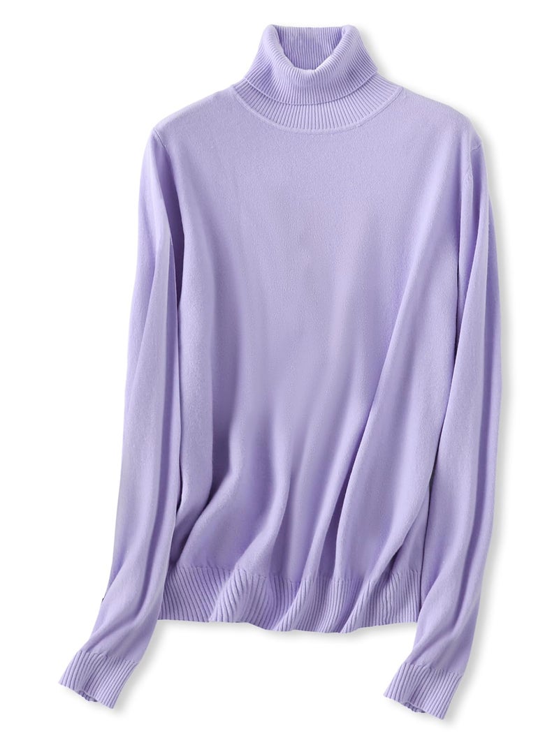 SANGTREE Women's Turtleneck Long Sleeves Lightweight Fashion Pullover Sweater Tops, Lilac Colour, US L - Image 1