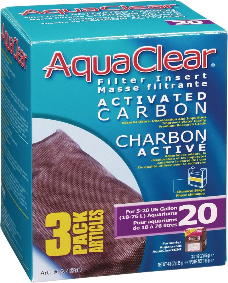 Aquaclear Aqua Clear 20 Activated Carbon Inserts, Aquarium Filter Replacement Media, 3-Pack, A1380 - Image 1