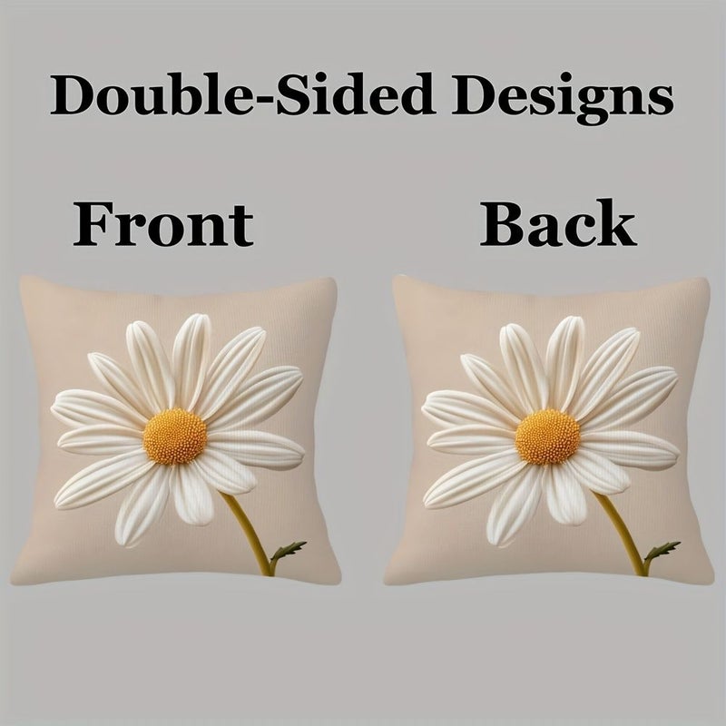 A White Daisy Flower Pillow Cover Two Sided 18 By 18 Inches With Bright Yellow Center And Green Leaves For Spring Summer Holiday Decorations Valentine Or Mothers Day - Image 2