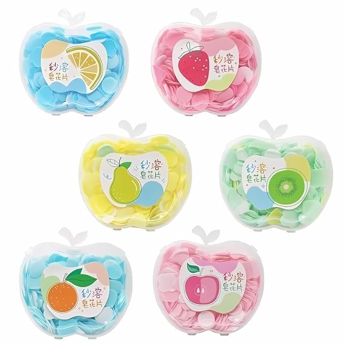PREZONE Paper Soap Strips for Travel - 4Pcs Travelling Essentials for Kids, Men & Women | Dissolvable Soap Sheets for Hand Wash | Portable Flower Tube Petals | Apple Shape Bottle Paper Soap - Image 2