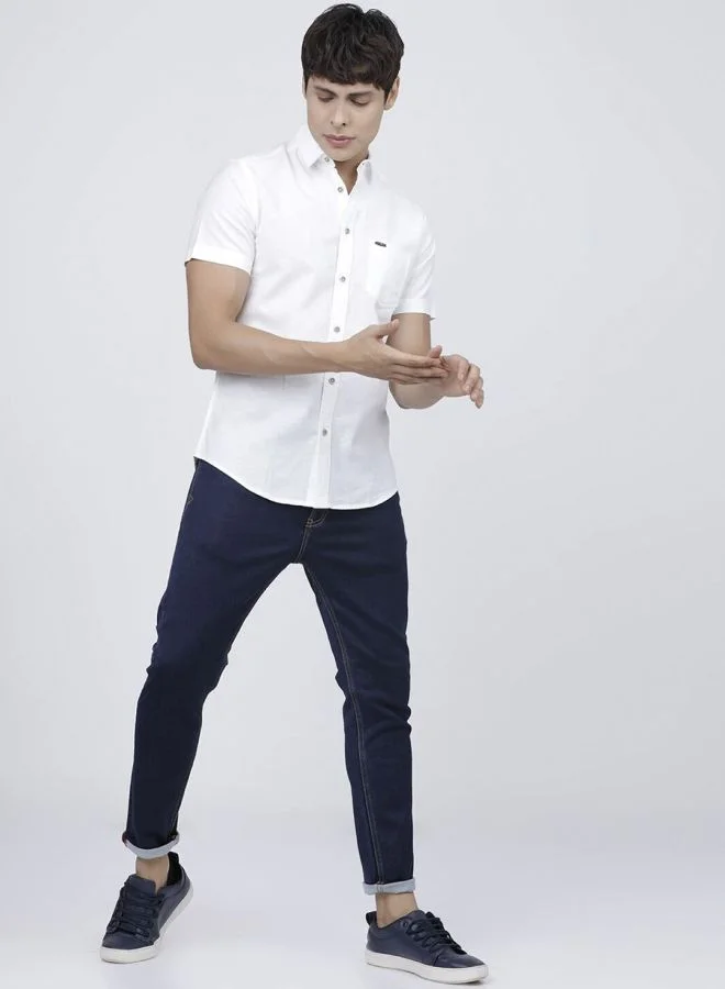 The Indian Garage Co Men Slim Fit Solid Half Sleeves Cutaway Collar Casual Shirt